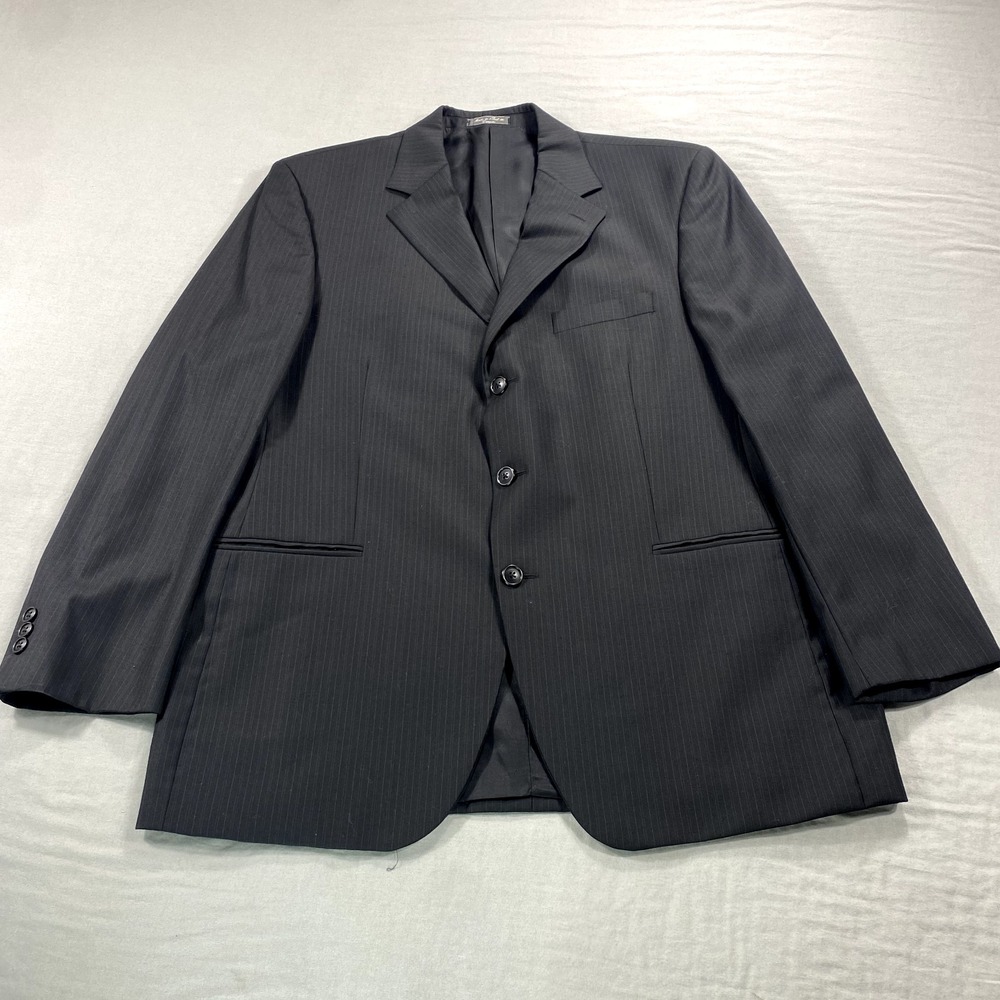 Arnold Brant Blazer‎ Mens 44R Black Striped Wool Suit Jacket Sport Coat